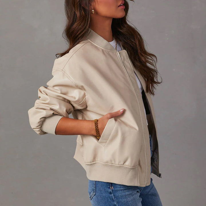 Women's Leather Bomber Jacket in Oversized Fit
