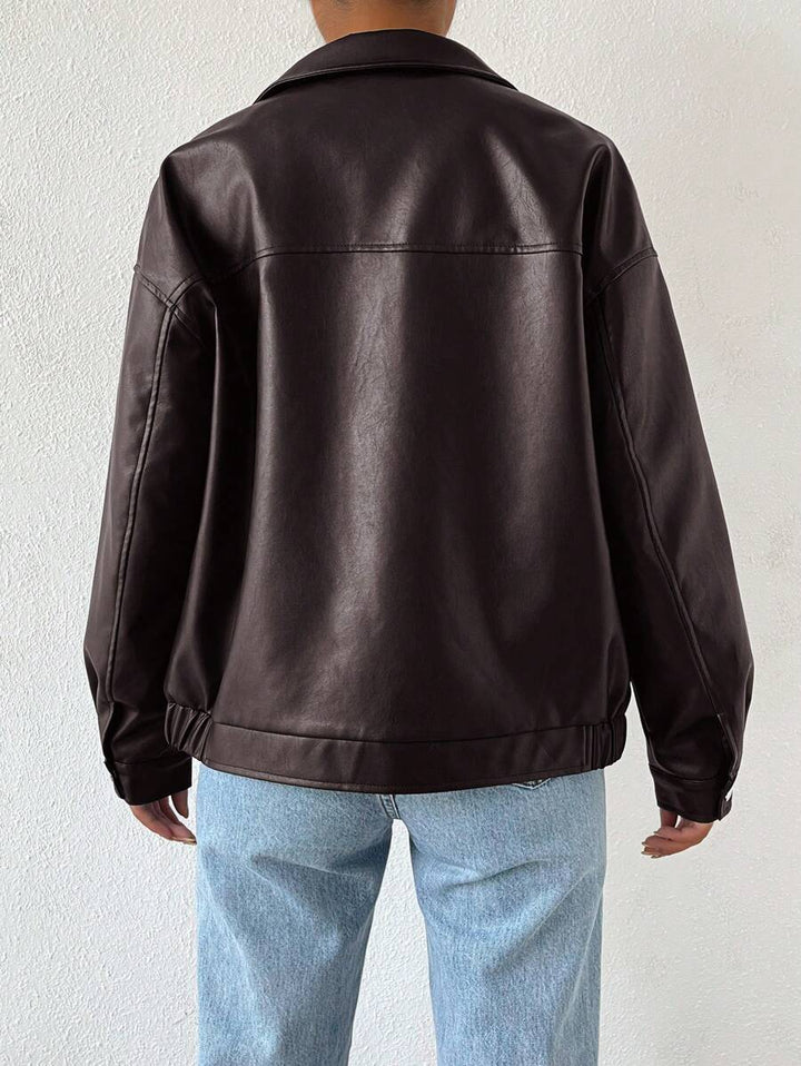 Women's Leather Oversized Jacket with Drop Shoulder