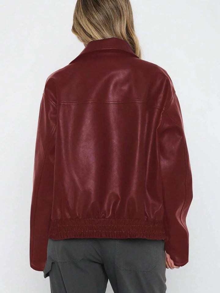 Women's Leather Oversized Jacket with Wide Collar