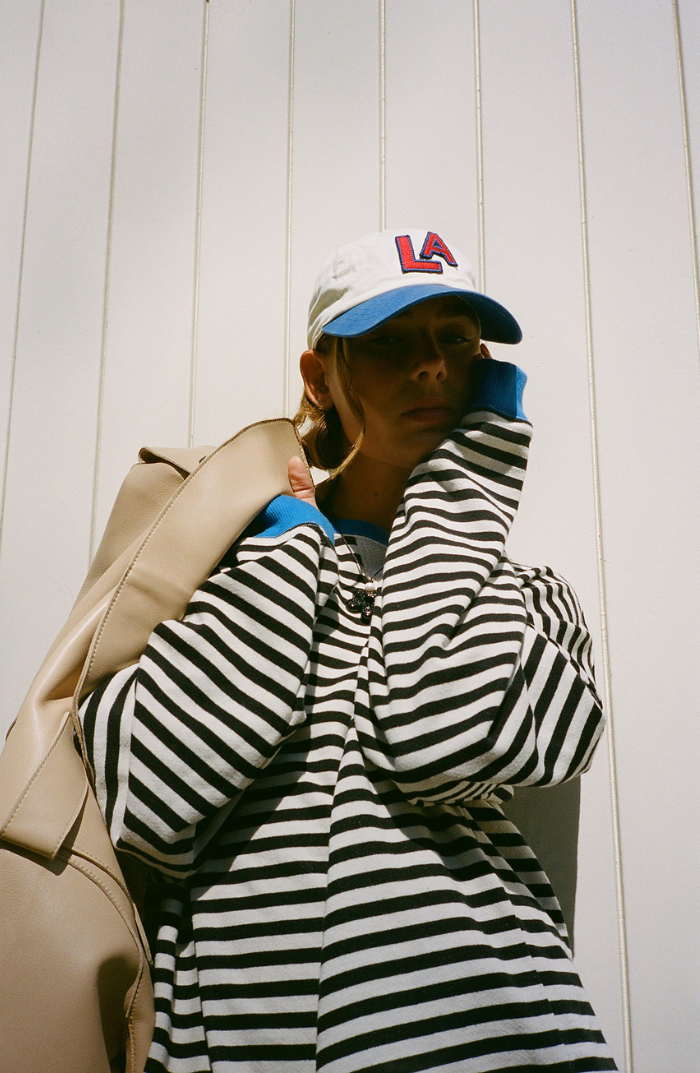 Women's Striped Sweatshirt with Contrast Ribbed Trim