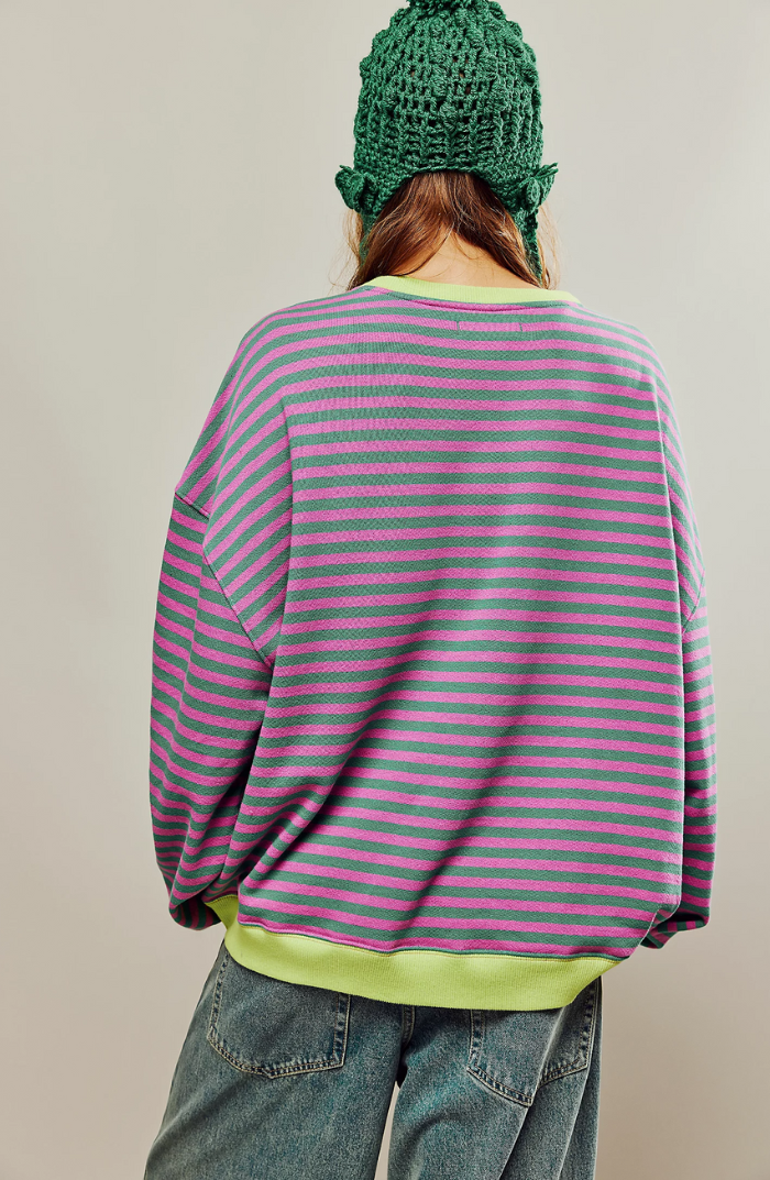 Women's Striped Sweatshirt with Contrast Ribbed Trim