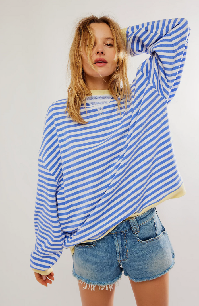 Women's Striped Sweatshirt with Contrast Ribbed Trim
