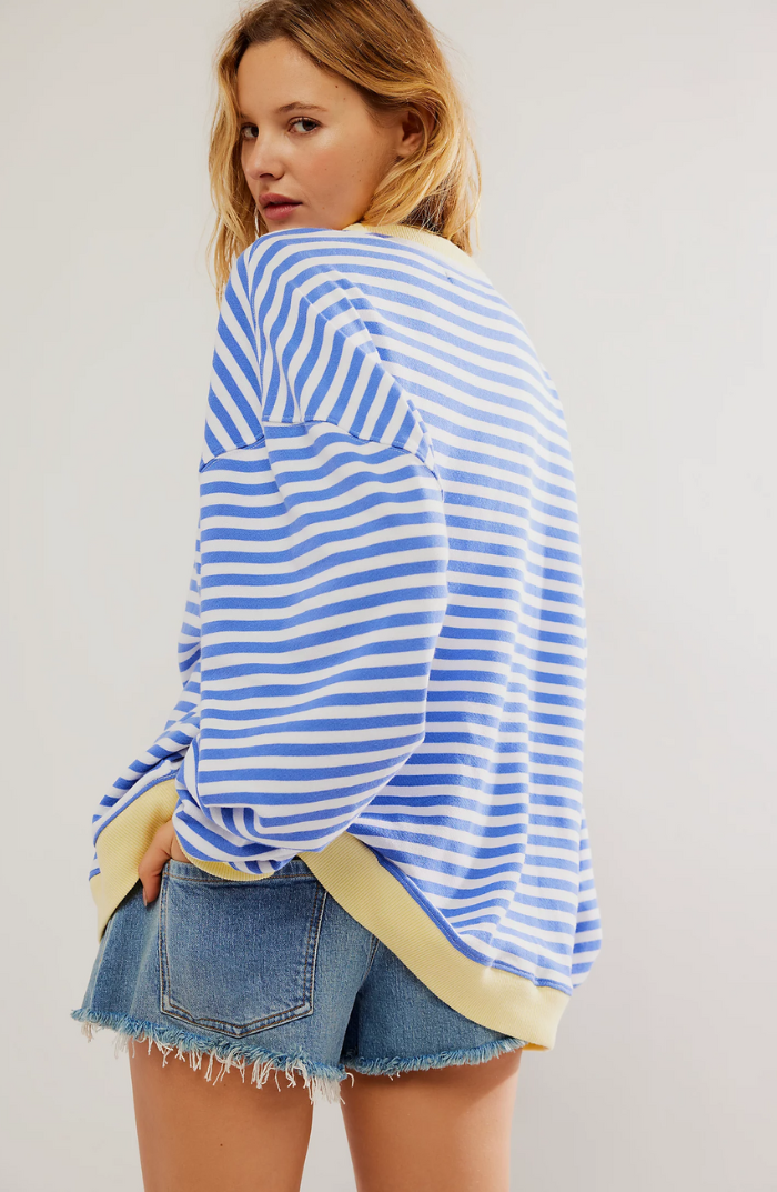 Women's Striped Sweatshirt with Contrast Ribbed Trim