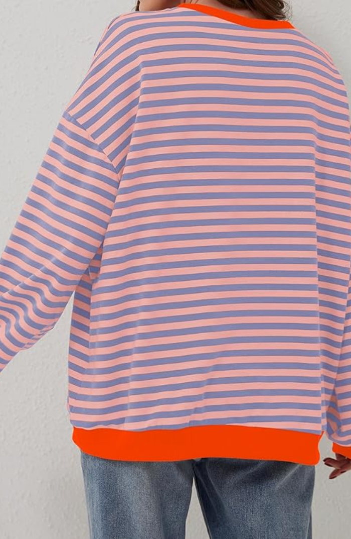 Women's Striped Sweatshirt with Contrast Ribbed Trim