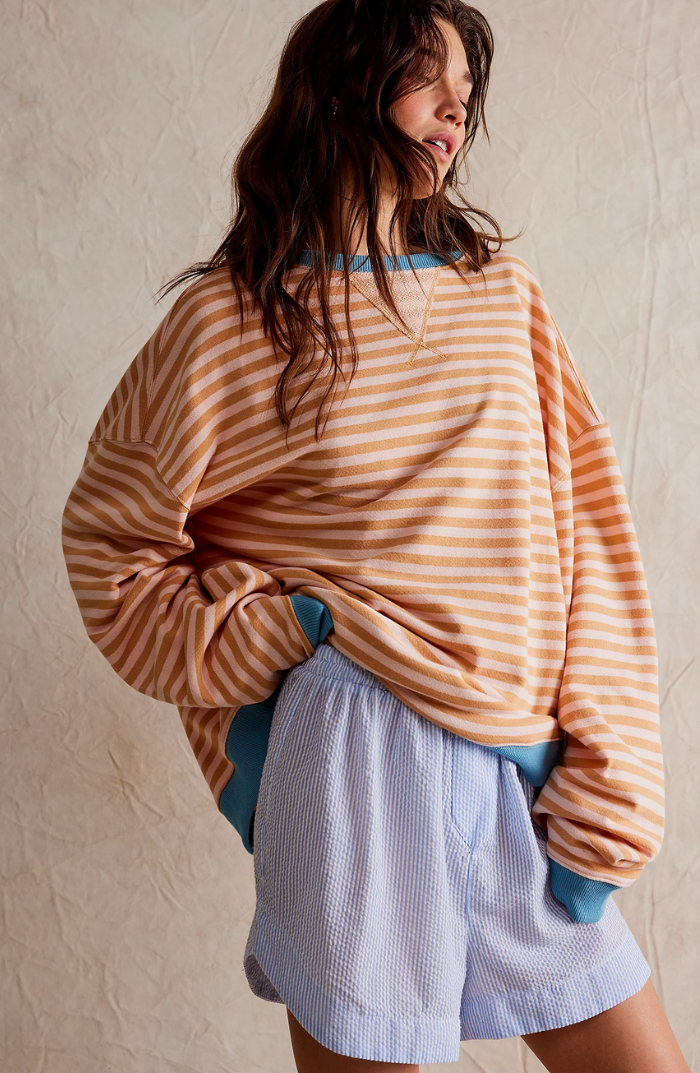 Women's Striped Sweatshirt with Contrast Ribbed Trim