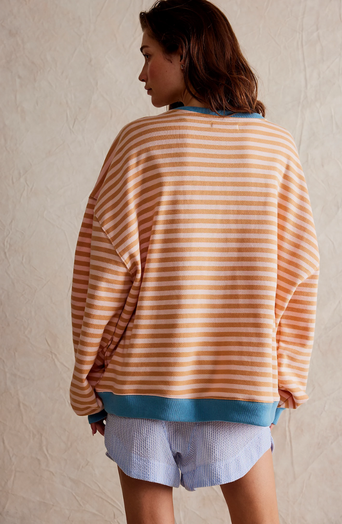 Women's Striped Sweatshirt with Contrast Ribbed Trim