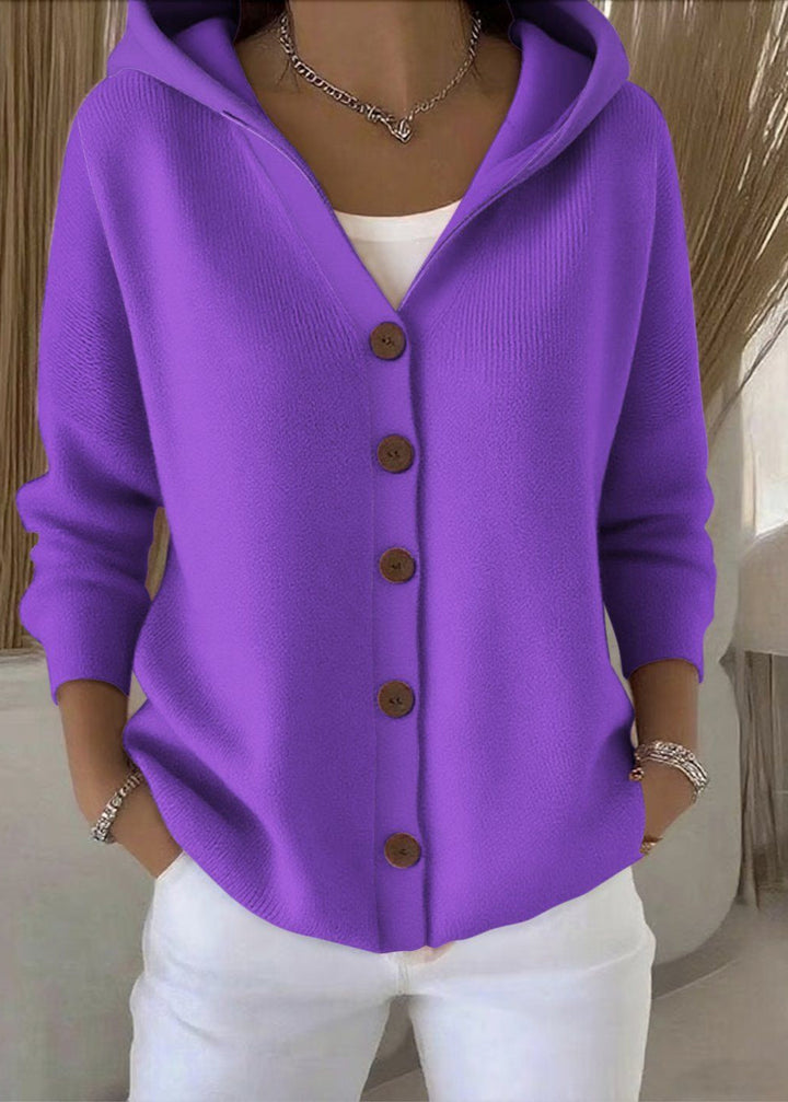 Women's Hooded Knit Cardigan with Button Front