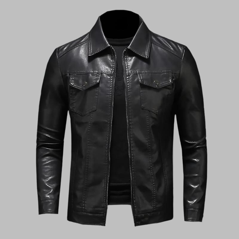 Men's Leather Jacket with Zip Closure Tailored Fit