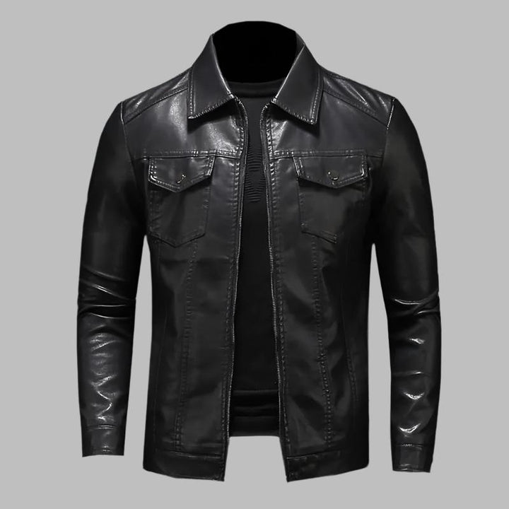 Men's Leather Jacket with Zip Closure Tailored Fit