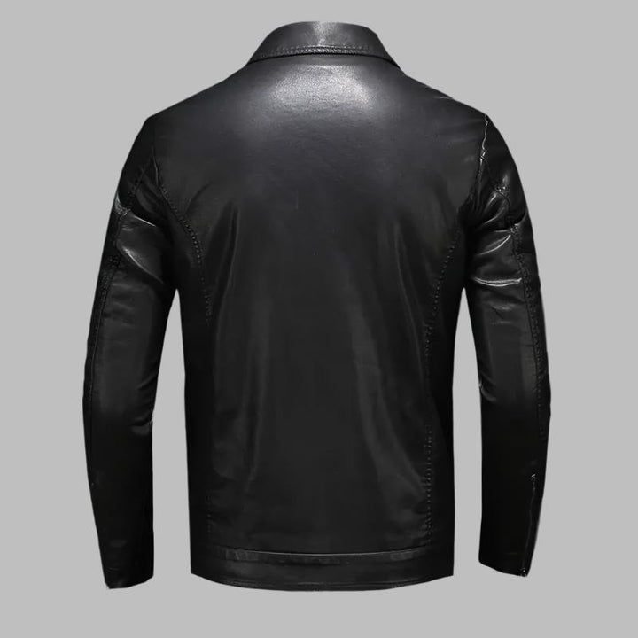 Men's Leather Jacket with Zip Closure Tailored Fit