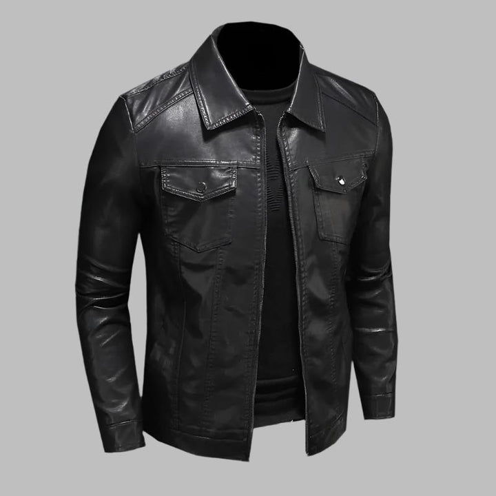 Men's Leather Jacket with Zip Closure Tailored Fit