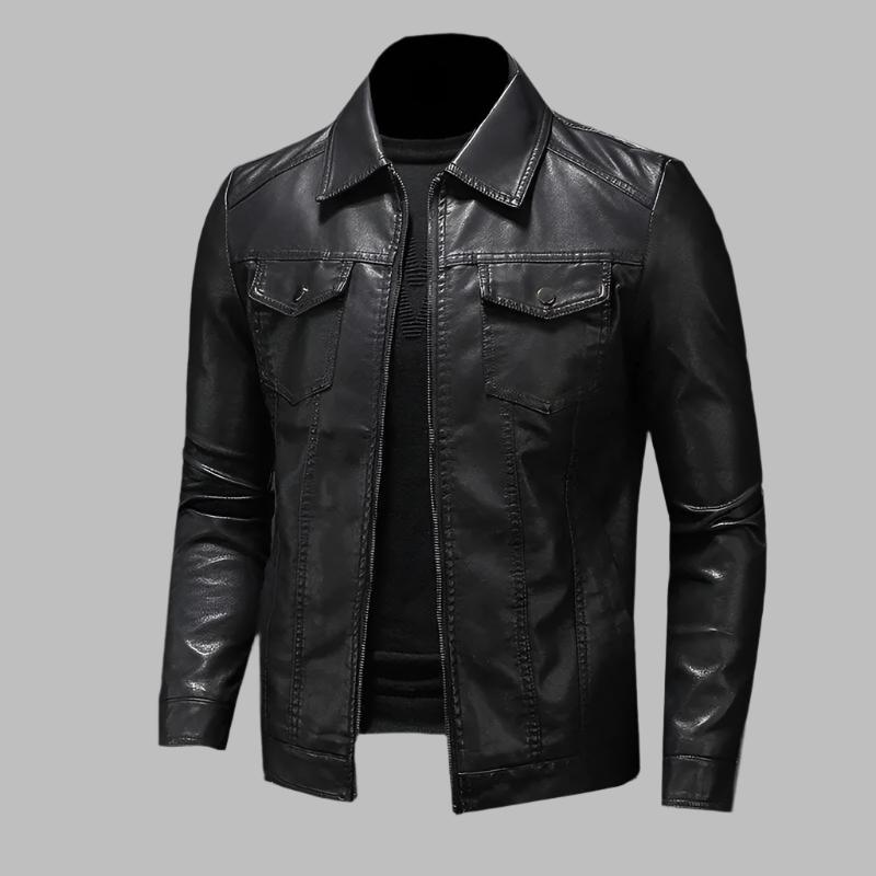 Men's Leather Jacket with Zip Closure Tailored Fit