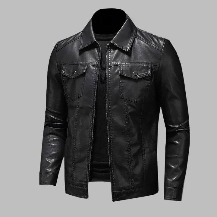 Men's Leather Jacket with Zip Closure Tailored Fit