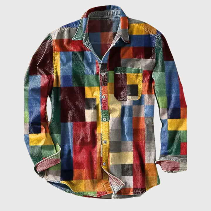 Men's Cotton Patchwork Shirt with Chest Pocket