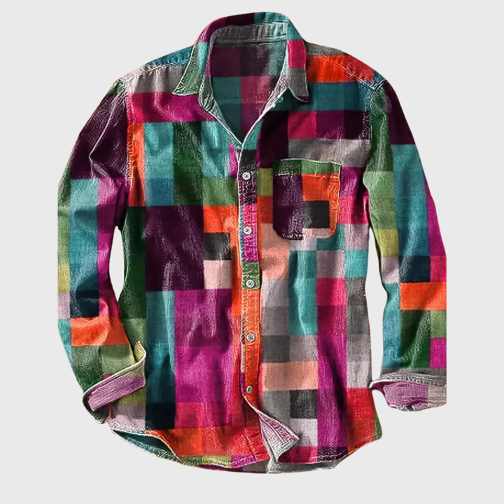 Men's Cotton Patchwork Shirt with Chest Pocket
