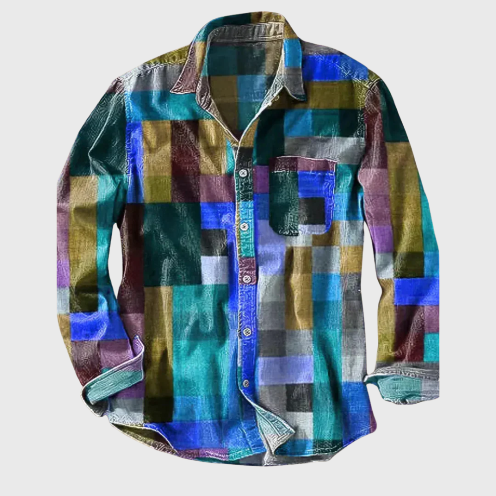 Men's Cotton Patchwork Shirt with Chest Pocket