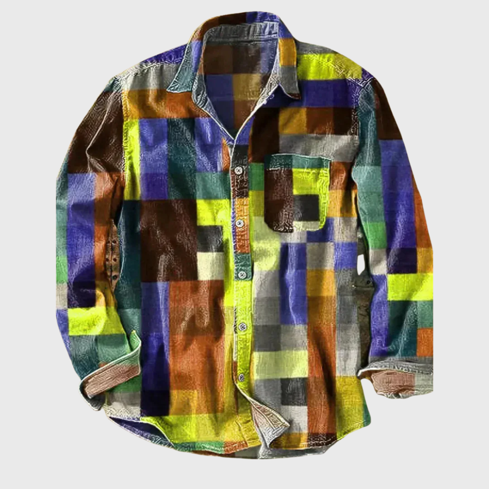 Men's Cotton Patchwork Shirt with Chest Pocket