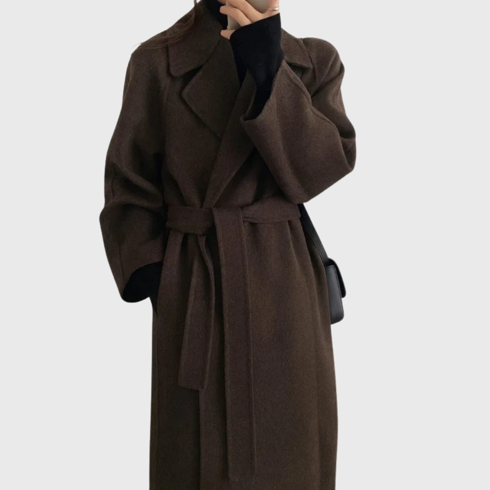 Manteau portefeuille en laine pour femme avec ceinture à nouer