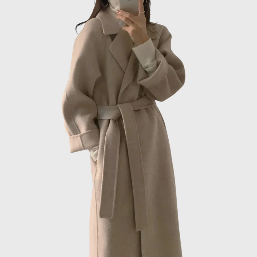 Manteau portefeuille en laine pour femme avec ceinture à nouer