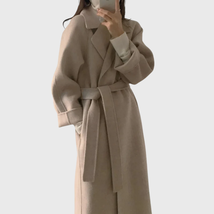 Manteau portefeuille en laine pour femme avec ceinture à nouer