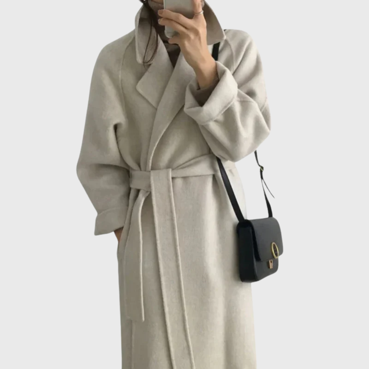 Manteau portefeuille en laine pour femme avec ceinture à nouer