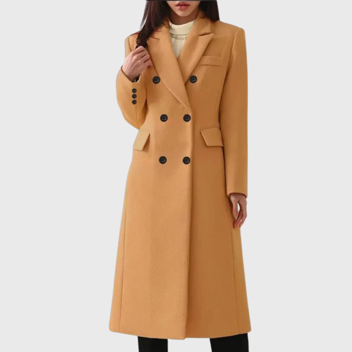 Women's Wool Double-Breasted Coat with Notch Lapel