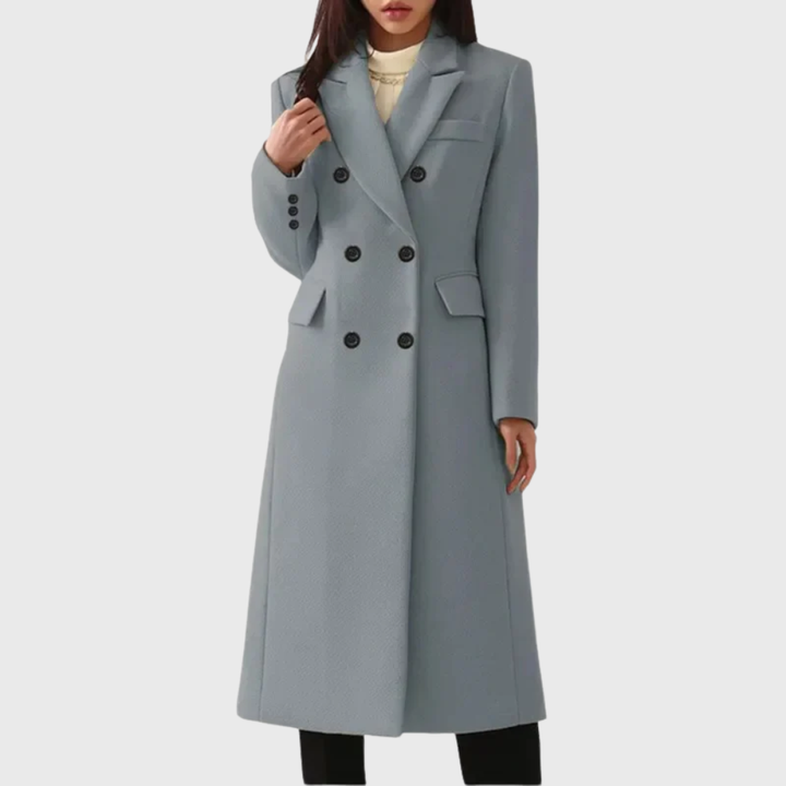Women's Wool Double-Breasted Coat with Notch Lapel