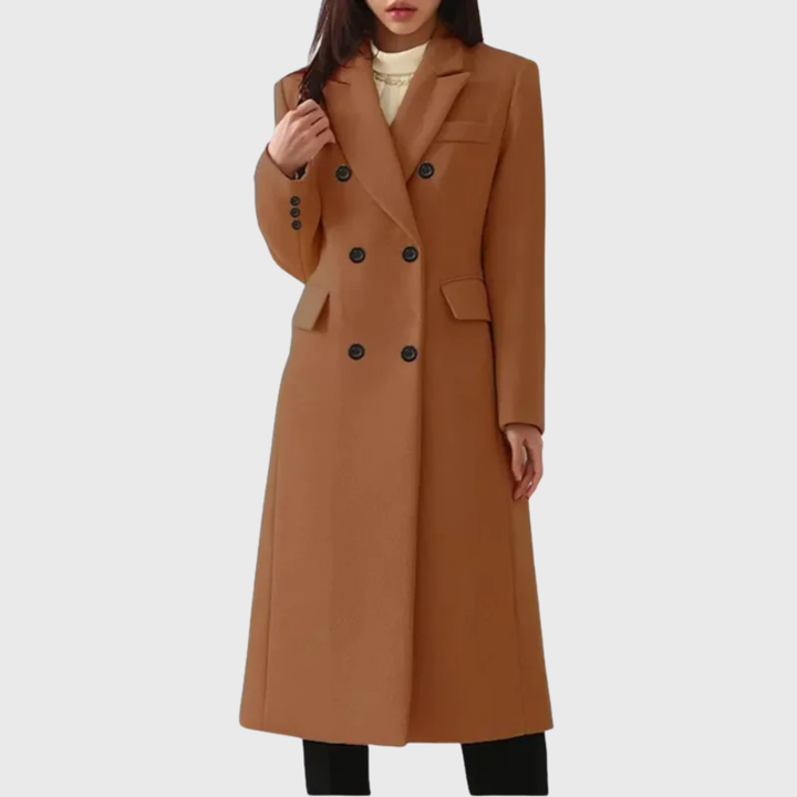 Women's Wool Double-Breasted Coat with Notch Lapel