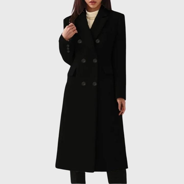 Women's Wool Double-Breasted Coat with Notch Lapel