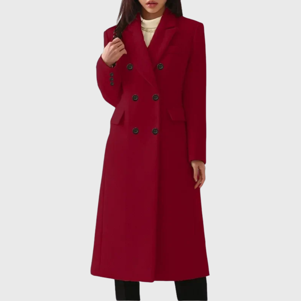 Women's Wool Double-Breasted Coat with Notch Lapel