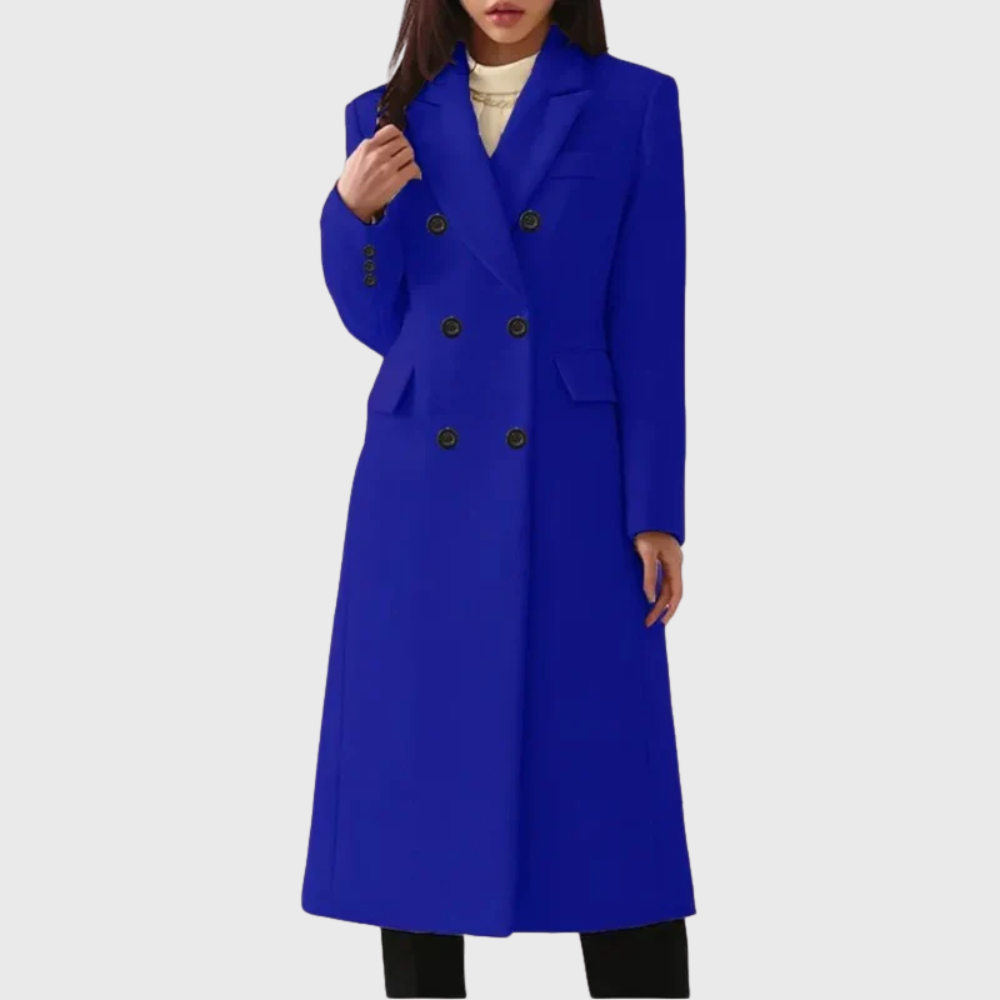Women's Wool Double-Breasted Coat with Notch Lapel