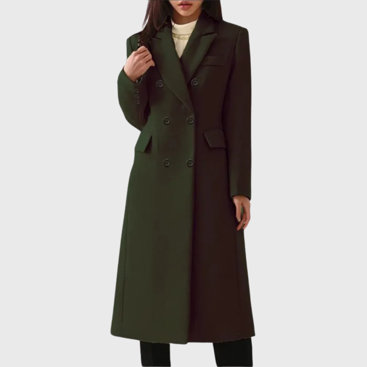 Women's Wool Double-Breasted Coat with Notch Lapel