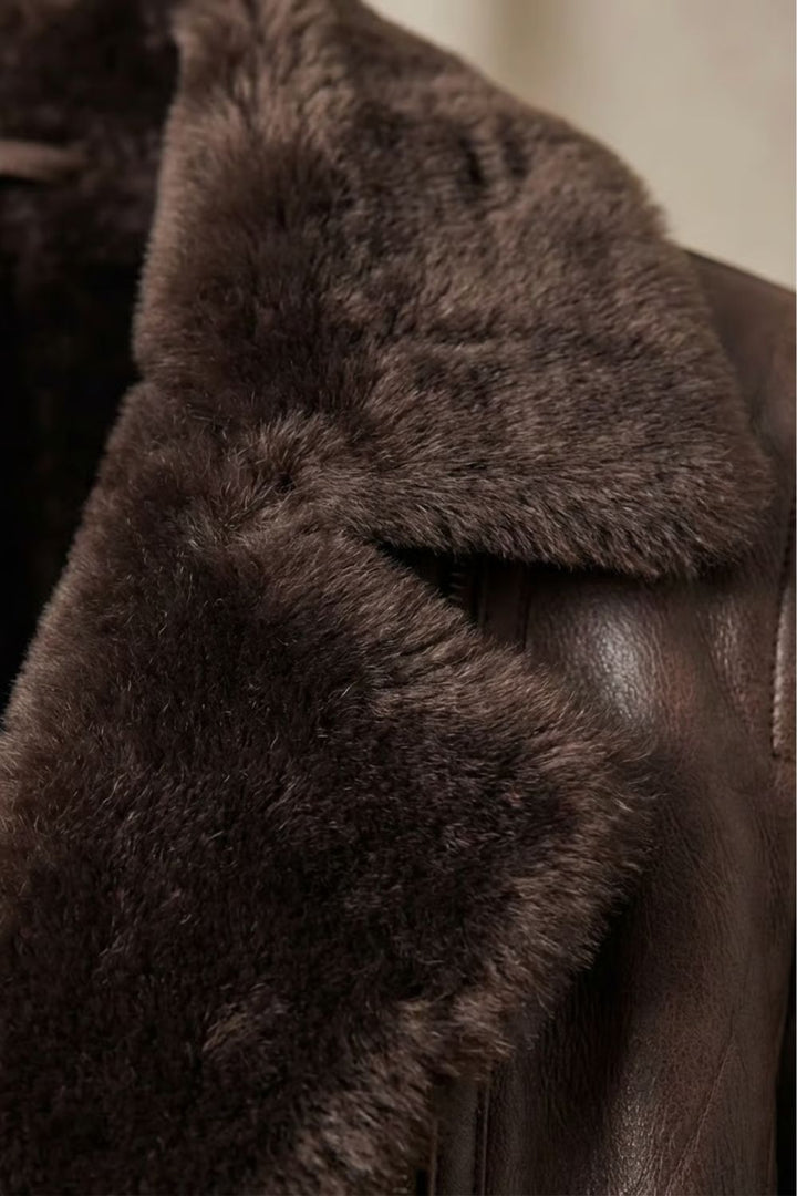 Veste en cuir doublée en peau lainée pour femme
