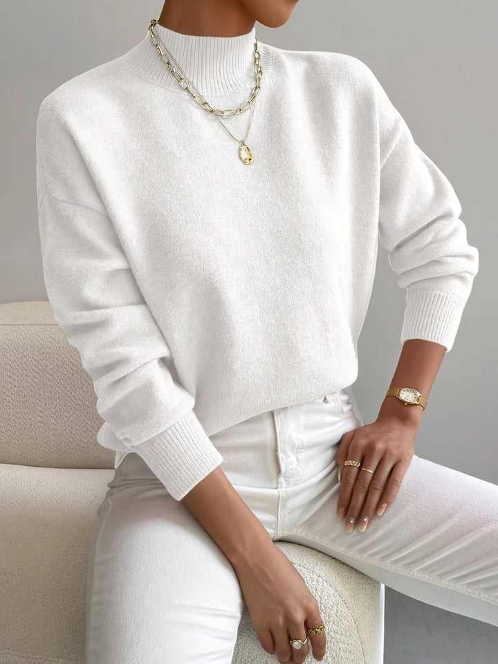 Pull col montant effet cachemire pour femme, coupe décontractée