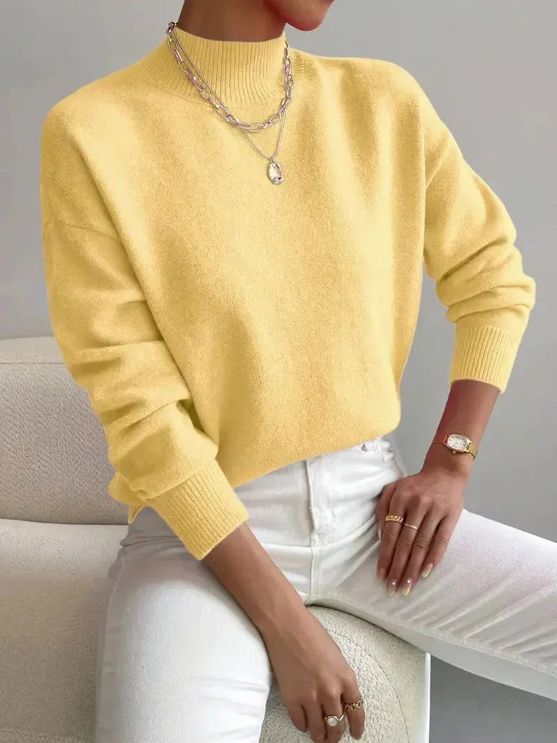 Pull col montant effet cachemire pour femme, coupe décontractée