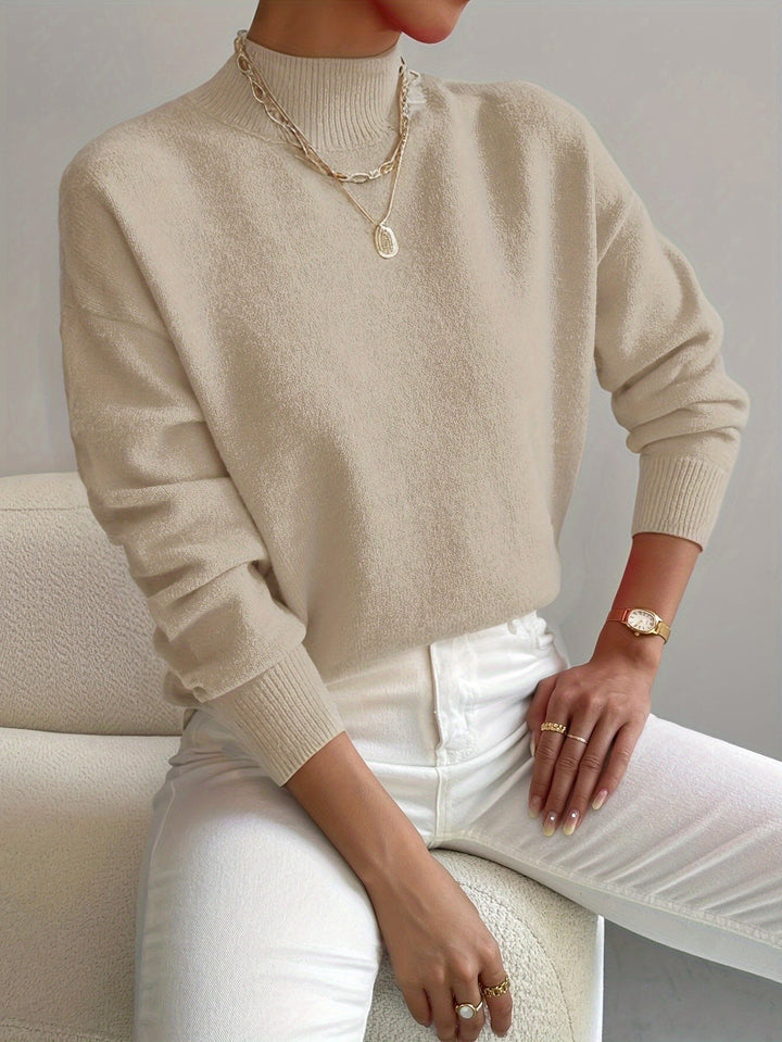 Pull col montant effet cachemire pour femme, coupe décontractée