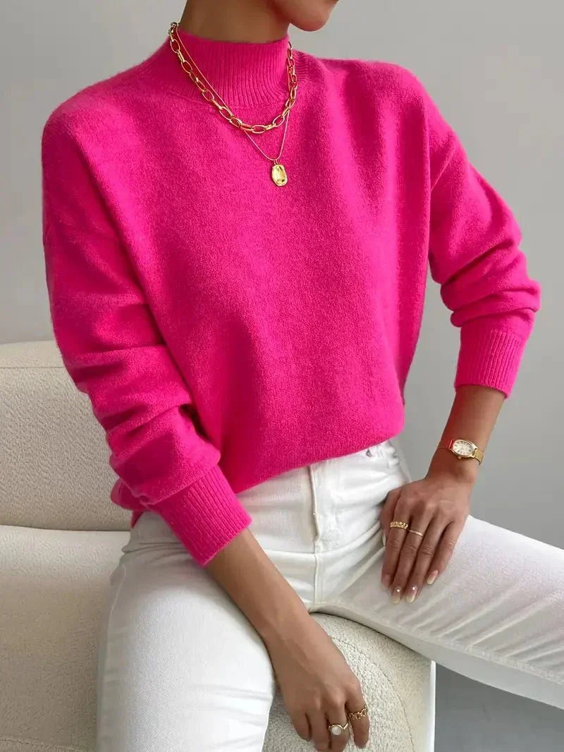 Pull col montant effet cachemire pour femme, coupe décontractée