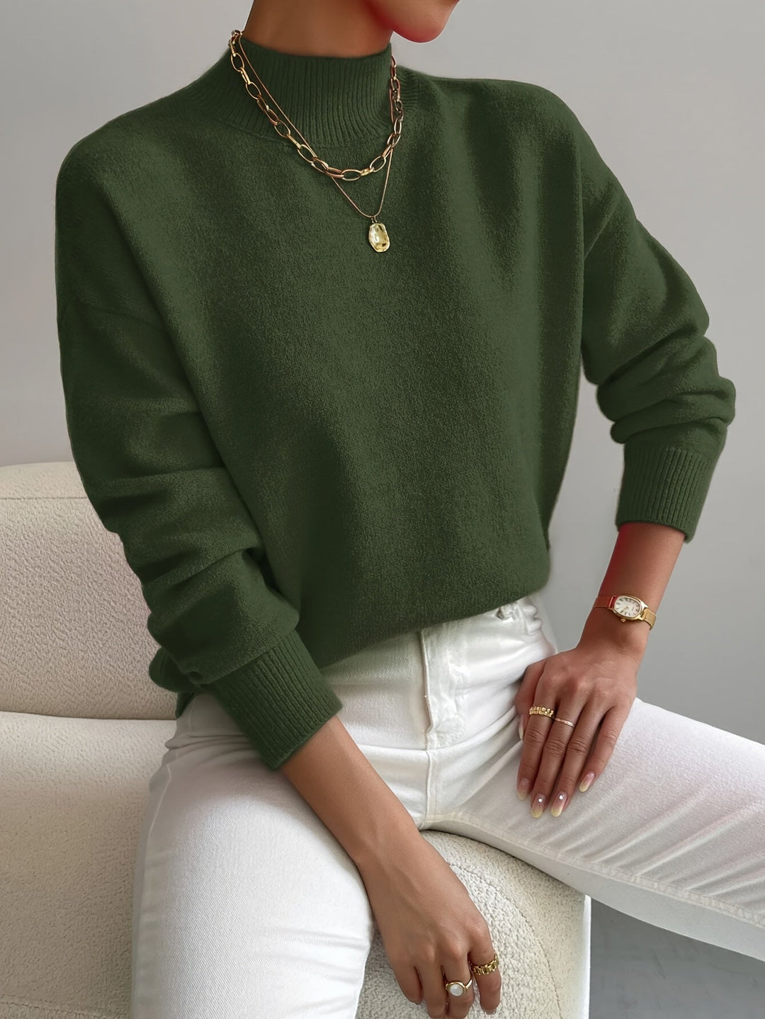 Pull col montant effet cachemire pour femme, coupe décontractée