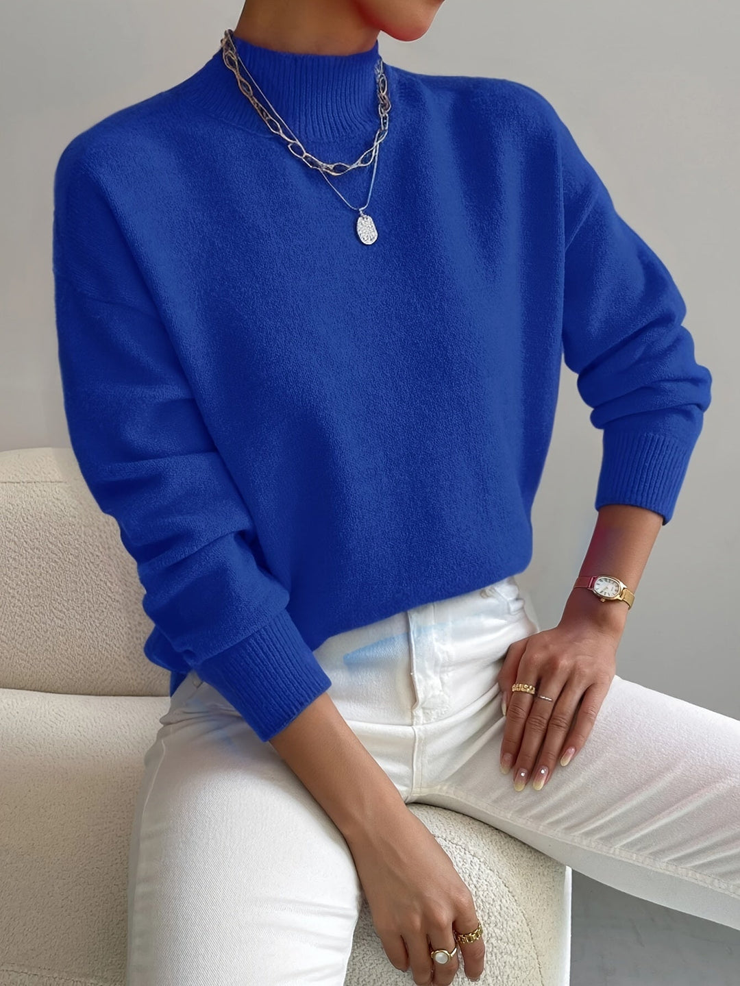 Pull col montant effet cachemire pour femme, coupe décontractée
