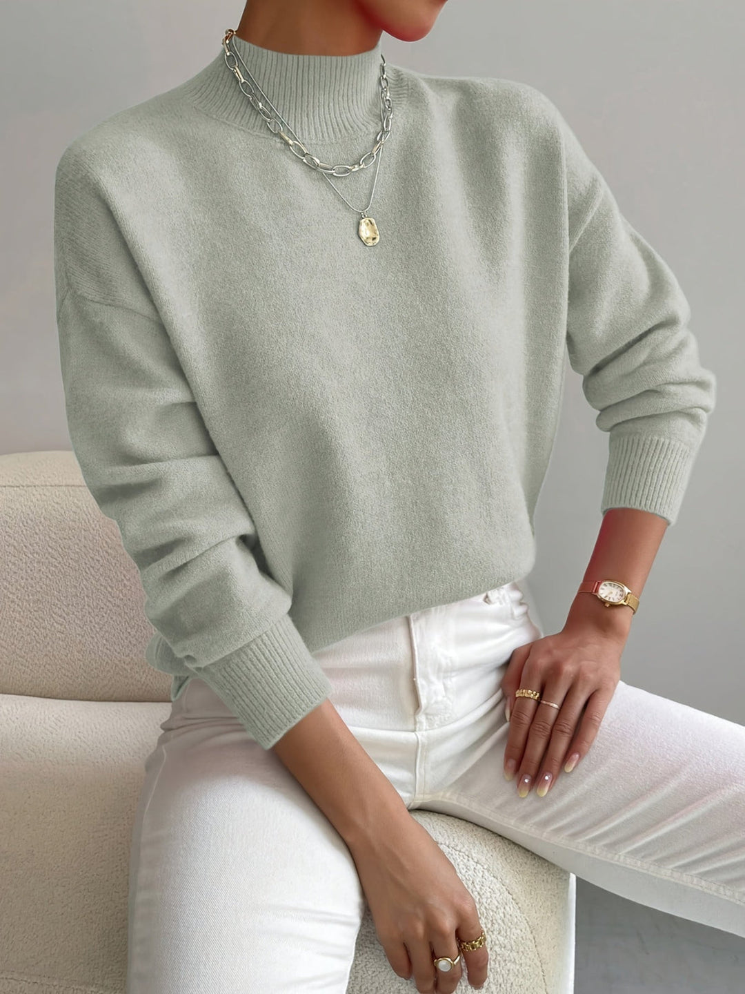 Pull col montant effet cachemire pour femme, coupe décontractée