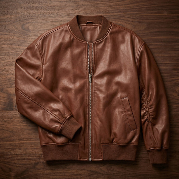 Blouson aviateur en cuir pour femme à coupe décontractée