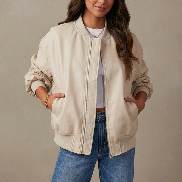 Blouson aviateur en cuir pour femme à coupe décontractée