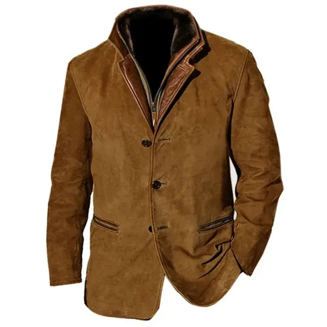 Men's Button-Up Blazer Jacket with Contrast Collar
