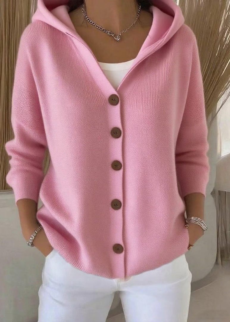Women's Hooded Knit Cardigan with Button Front