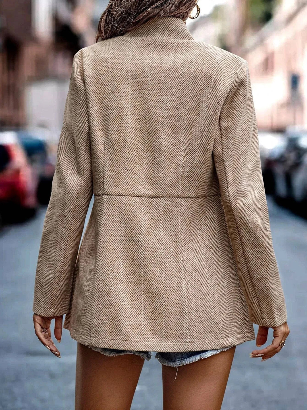 Women's Herringbone Blazer with Notched Lapel Tailored Fit