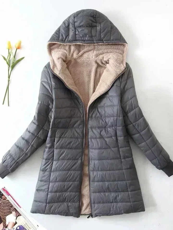 Women's Fleece-Lined Hooded Puffer Jacket with Zip Front