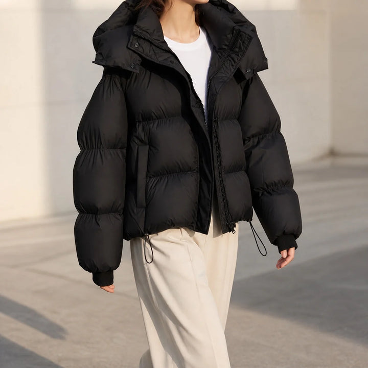 Women's Boxy Cropped Puffer Jacket with Funnel Neck