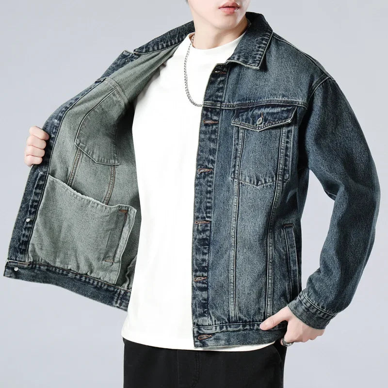 Men's Oversized Denim Jacket with Flap Pockets