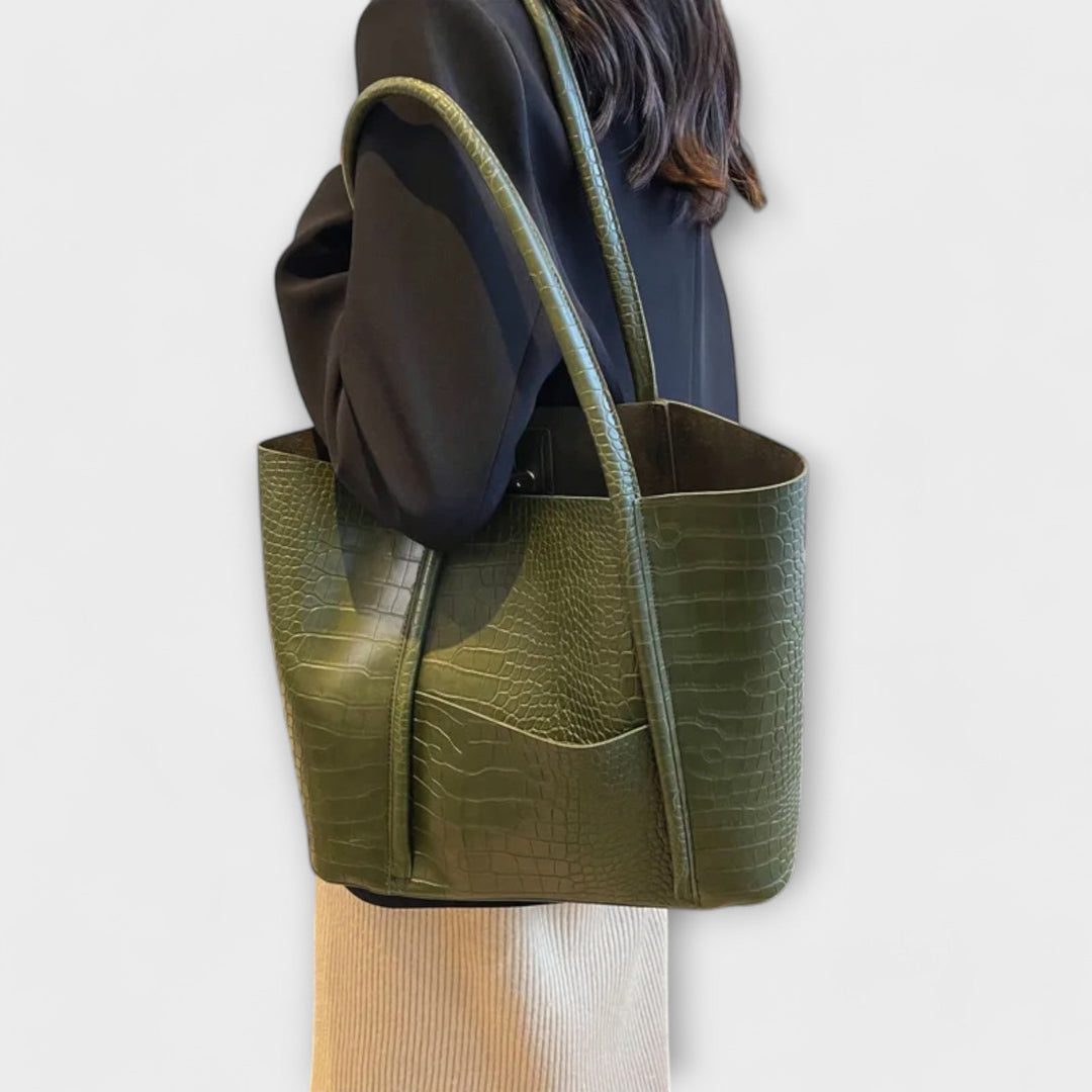 Women's Croc-Embossed Leather Tote with Double Handles