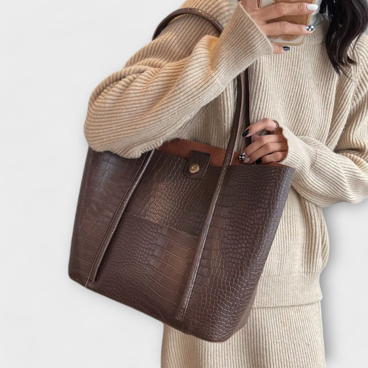 Women's Croc-Embossed Leather Tote with Double Handles